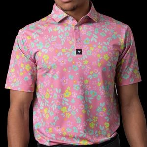 Bad Birdie Golf Polo Shirt Flower Bomb Men's Large Pink NWT